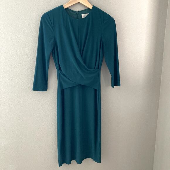 Eliza J Faux Wrap Ruched Jersey Sheath Dress - Green - 6 - Picture 9 of 9